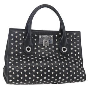 Jimmy Choo Studs Hand Bag Leather Black Silver Auth 149751